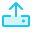 A blue icon with an arrow pointing upwards meaning upload